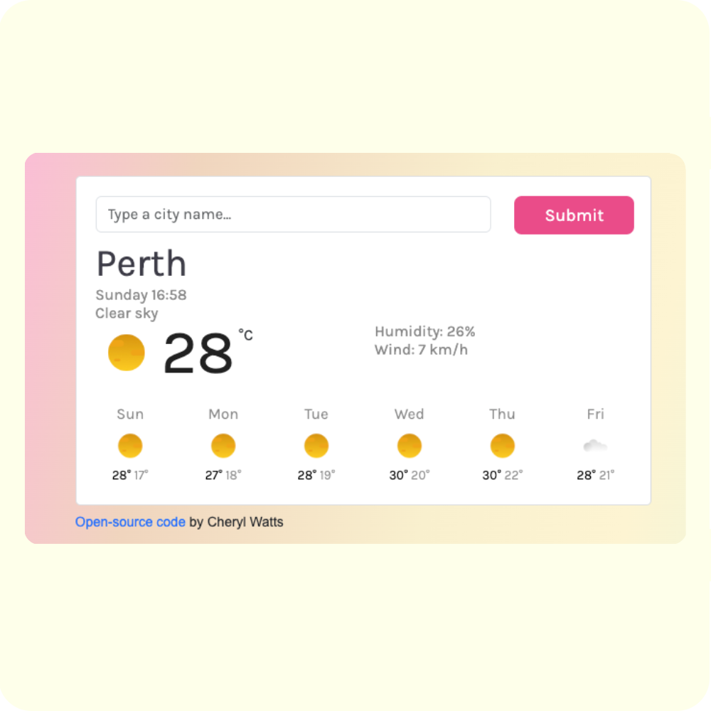 A screenshot of the weather app project